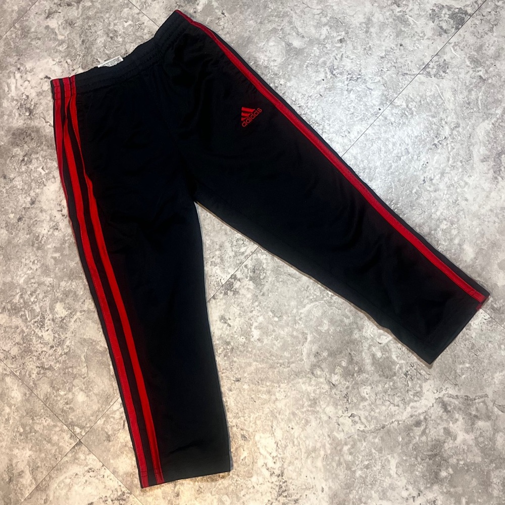 Adidas Kids Black Joggers with Red Stripes